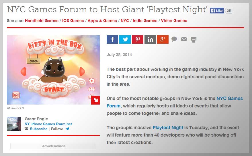 Kitty in the Box in ‘Playtest Night’ hosted by NYC Games Forum